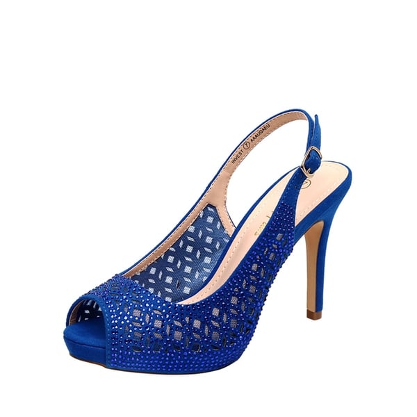 Peep Toe Rhinestone Pumps - ROYAL BLUE SUEDE -  0